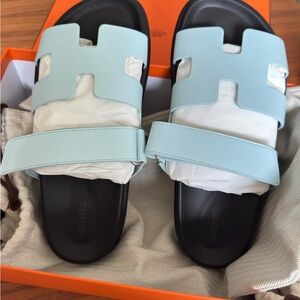 Hermès Chypre sandals blue brume size 38